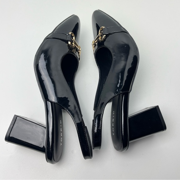 Torrid Black Faux Patent Leather Slingback Pointed Toe Block Heels Wide Width - Picture 6 of 10